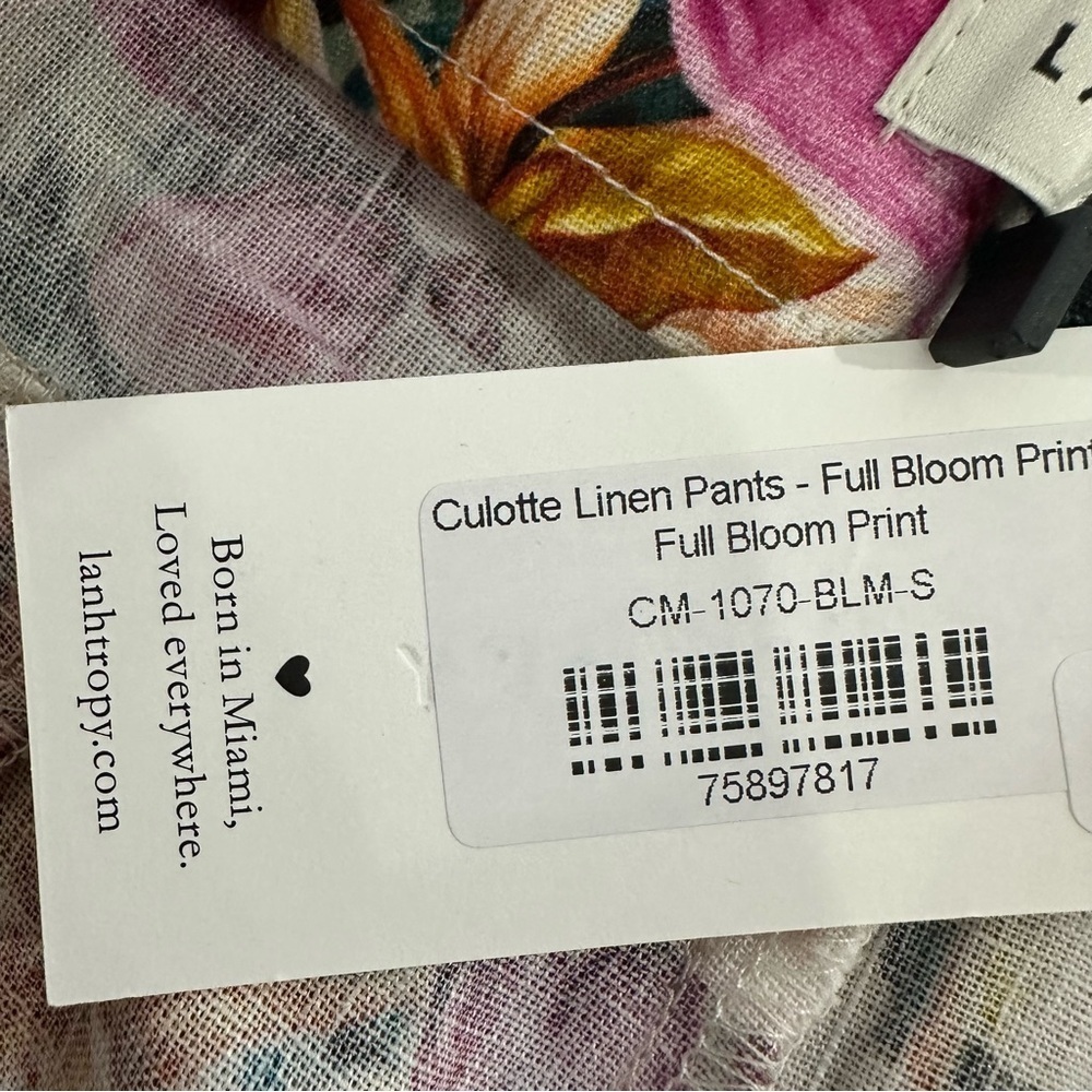 NEW LANHTROPY culotte linen pants in Full Bloom Print Small NWT wide leg - Picture 10 of 14